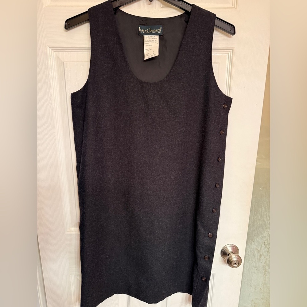 VTG Harve Benard Black Side Button Detail Wool dress Fall Winter Staple